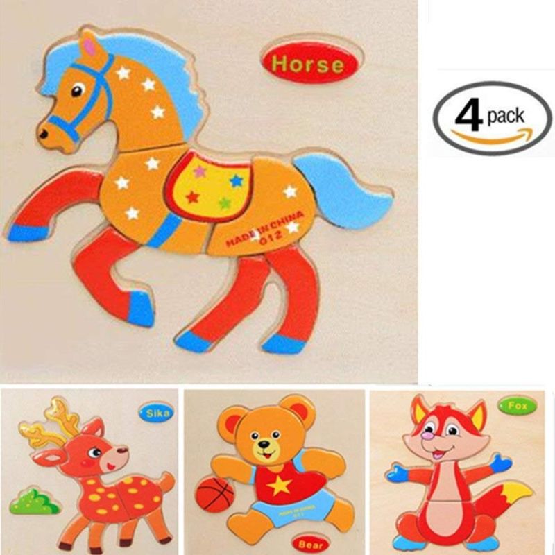 Pack of 4 - Assorted Design 3D Jigsaw Wooden Puzzles for Kids