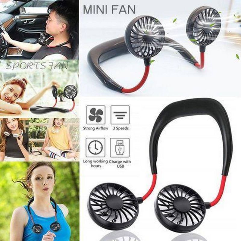 360 Degree Free Rotation USB Operated Portable Hands-free Neck Fan Hanging Charging Mini Portable Sports Fans 3 Level Air Flow