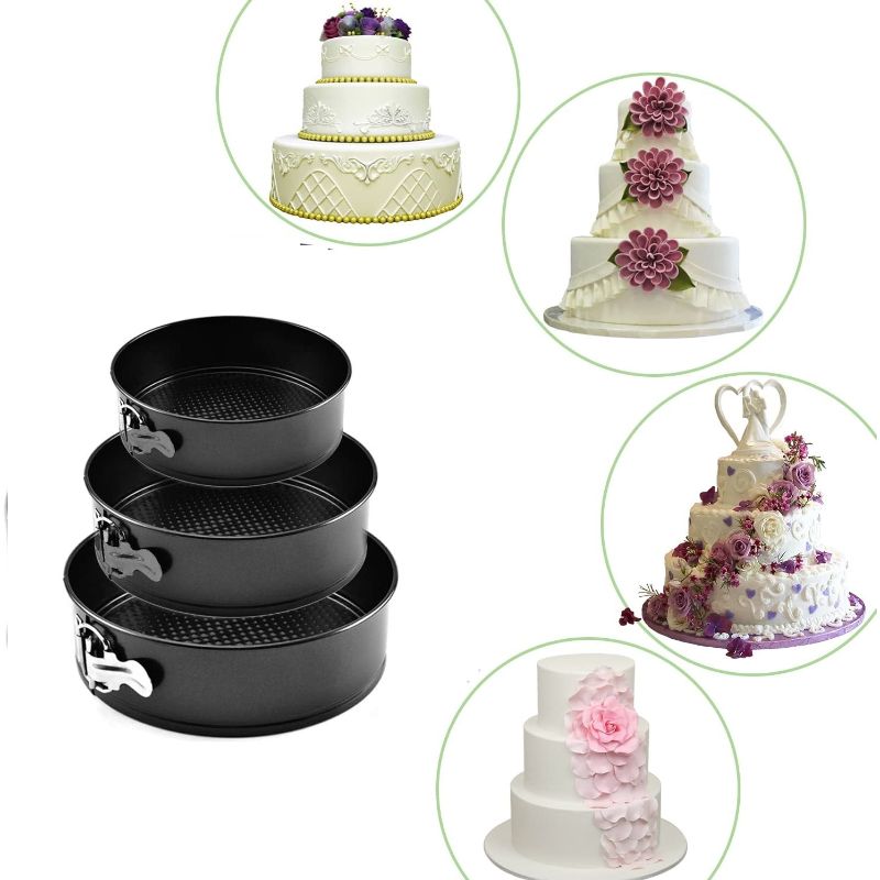 Set of 3 - Non-Stick Round Cake Pans With Removable Bottom Tray