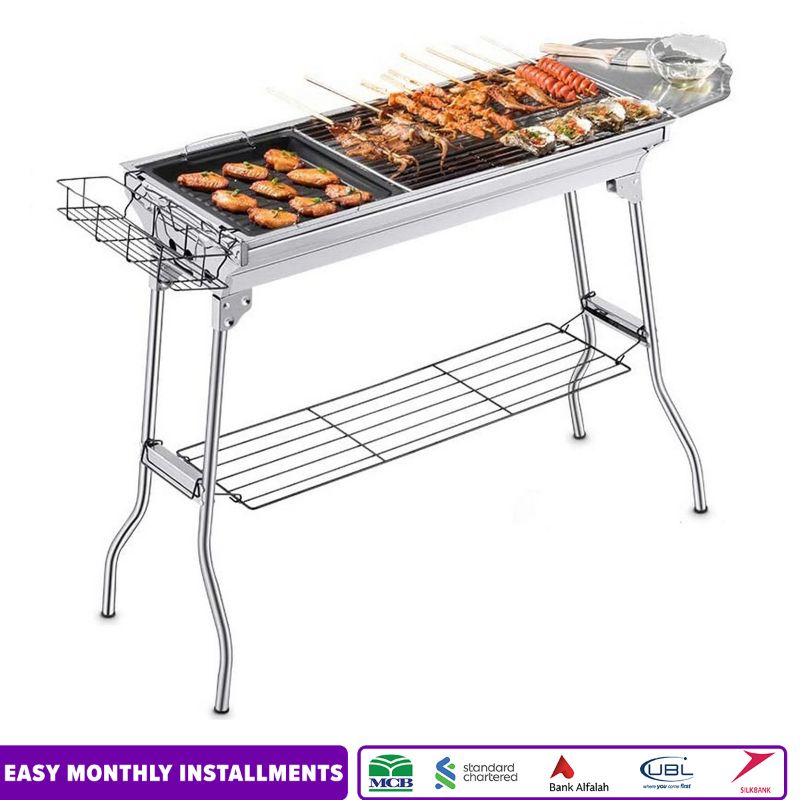 Portable Stainless Steel Foldable Charcoal Grill BBQ Grill Stand, Outdoor Folding BBQ Grill Stove, Portable Folding Charcoal BBQ Grill, Stainless Steel Thickened Barbeque Grill for Home Garden Backyard
