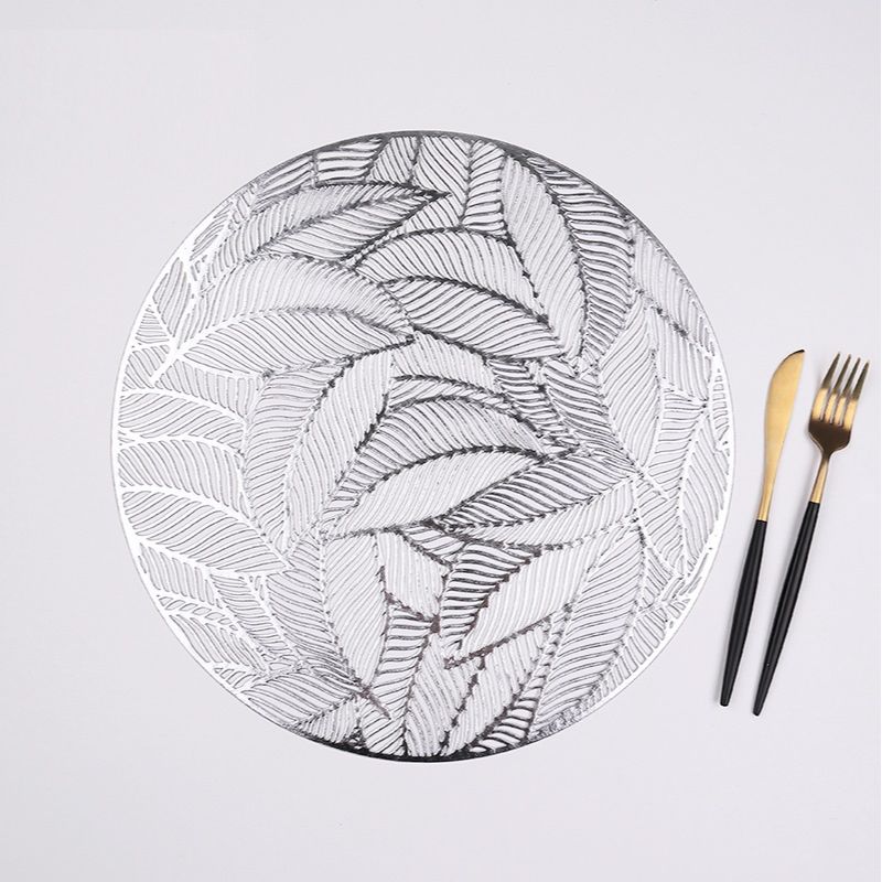 Pack of 6 - Round Leaf Placemat for Dining Table, Round Glazy Table Toppie, Glazy Table Mat, Washable Non-Slip Hollow Leaf Placemat