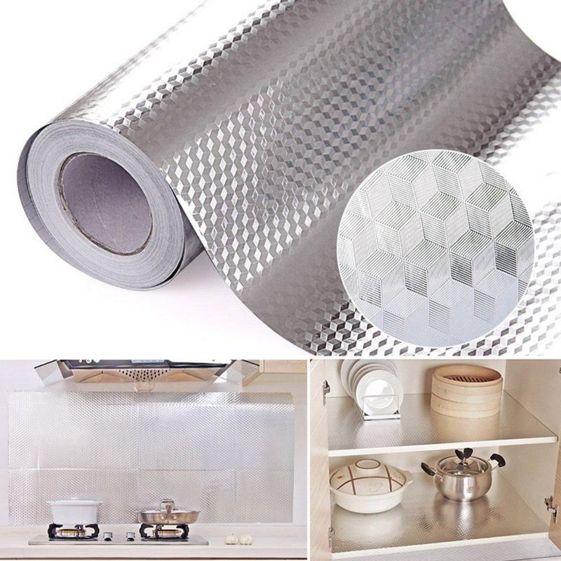 Kitchen Self Adhesive Oil Proof Waterproof Aluminum Foil Stove Oven Sticker - 40 x 200 cm