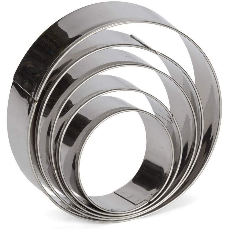 Pack of 5 - Stainless Steel Round Cookie Cutter Cookie Shaper Round Shaped Biscuit Cutter, Biscuit Plain Edge Round Pastry Donut Doughnut Cutter