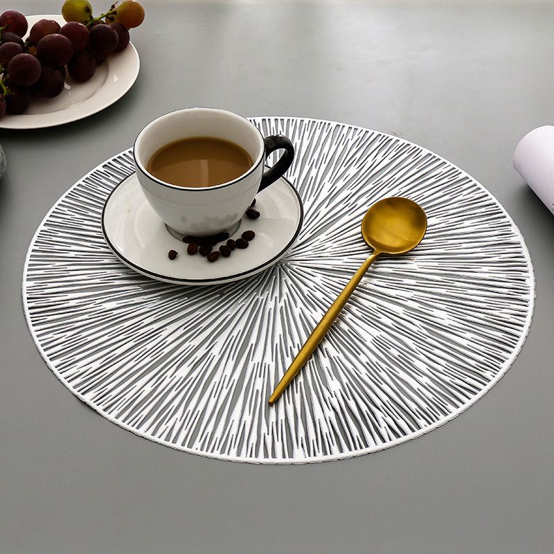 Pack of 6 - Round Placemat for Dining Table, Round Glazy Table Toppie, Glazy Table Mat, Washable Non-Slip Hollow Cut Out Pattern Placemat