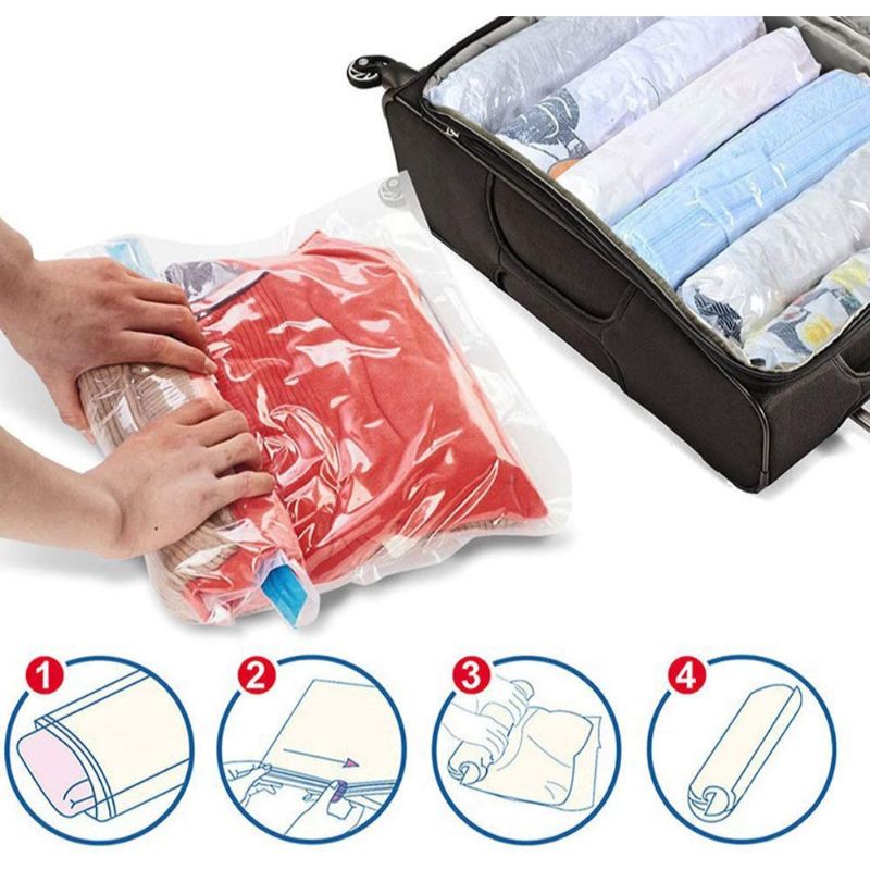 1 Piece - 35 x 50 cm Transparent Roll Up Travel Bag Organizer Storage Space Saver Bag Manual Rolling Compression Space Saver Organizer Perfect for Luggage Packing & Home Closets