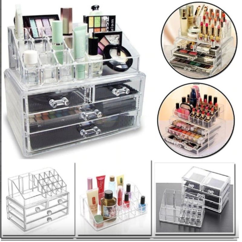 Transparent Multi-Purposed Acrylic Plastic Jewelry & Makeup Organizer, 4 Drawers Makeup Organizer Cosmetic Storage Box, 1 Top & 4 Drawers Makeup Organizer Makeup Palette Brush Holder for Lipsticks, Makeup Brushes and Skin Care Products