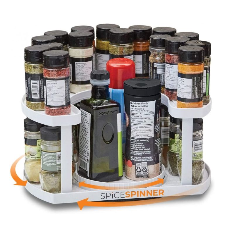 Adjustable Height Spice Spinner Two-Tiered Spice Organizer & Holder, Multi-function Kitchen Supplies Seasoning Bottle Rotating Pull-type Seasoning Rack