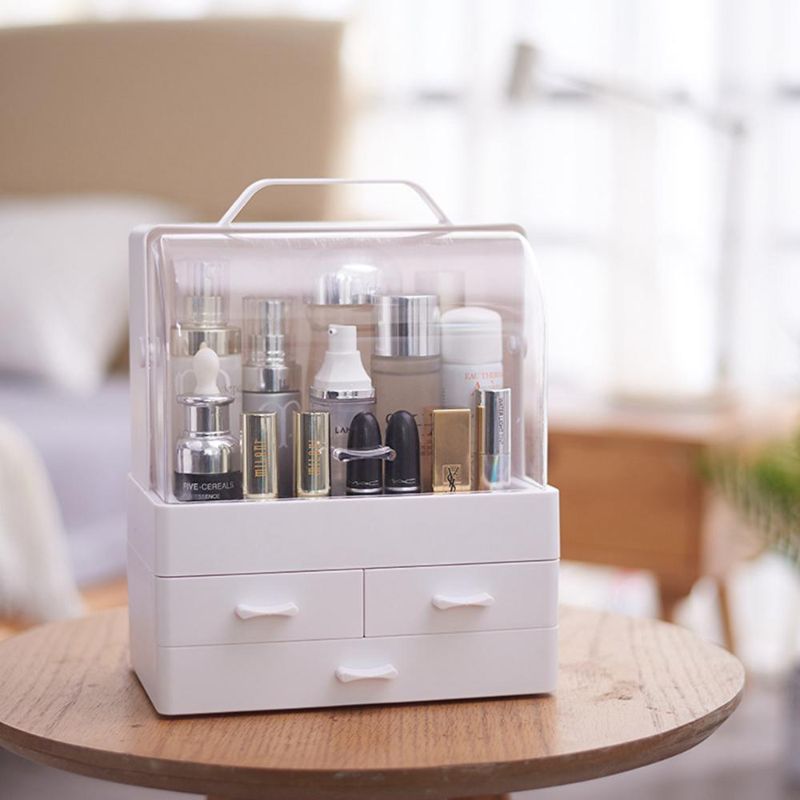 Random Color Dust-Proof Makeup Organizer With Drawers, Small Desktop Cosmetic Storage Box with Dustproof Lid And Drawers for Makeup, Cosmetics, Jewelry Products Rack Dressing Table Design Desktop Jewelry Box