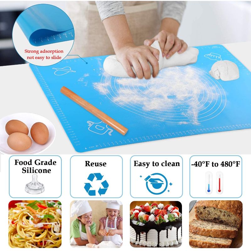Extra Large Silicone Baking Mat for Pastry Rolling Dough with Measurements Non stick, Non Slip Baking Table Sheet - Random Color