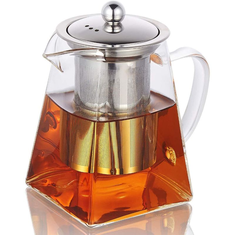 Square Glass Teapot with Heat Resistant Stainless Steel Infuser, Borosilicate Glass Teapot, Glass Tea Kettle