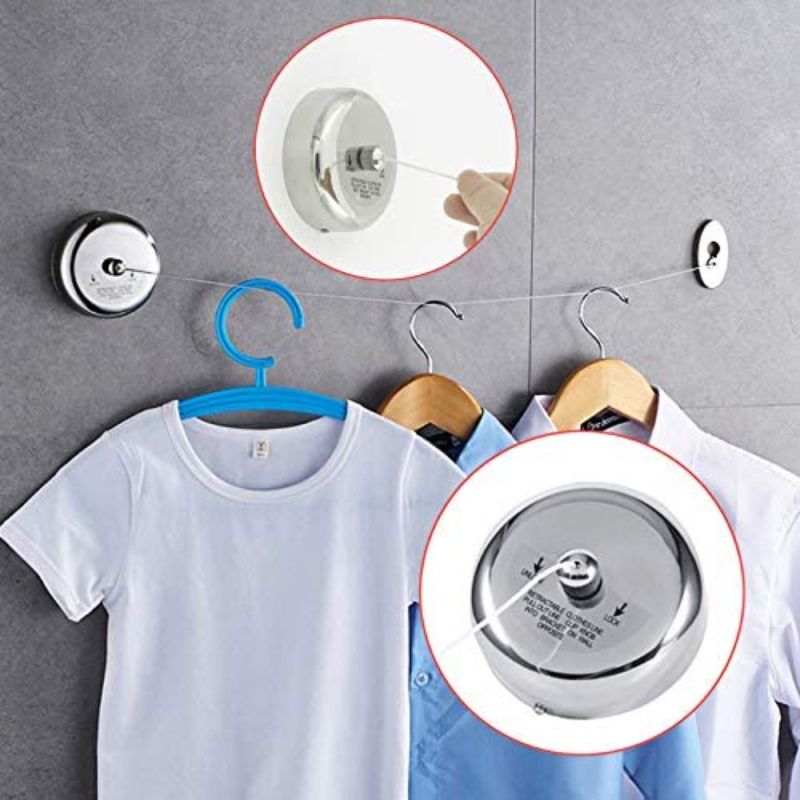 2.8 Meters Household Bathroom Stainless Steel Clothesline Retractable Clothes Line Rope, Retractable Clothesline Clothes Dryer With Adjustable Rope