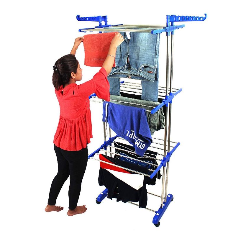 2 Poll 3 Layer Rack Hanger with Wheels for Drying Clothes