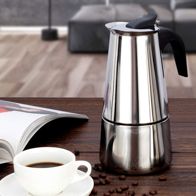 Stainless Steel Stovetop Espresso Maker Coffee Maker - 6 Cups/300ml, Stainless Steel Moka Coffee Pot Portable Tea Maker