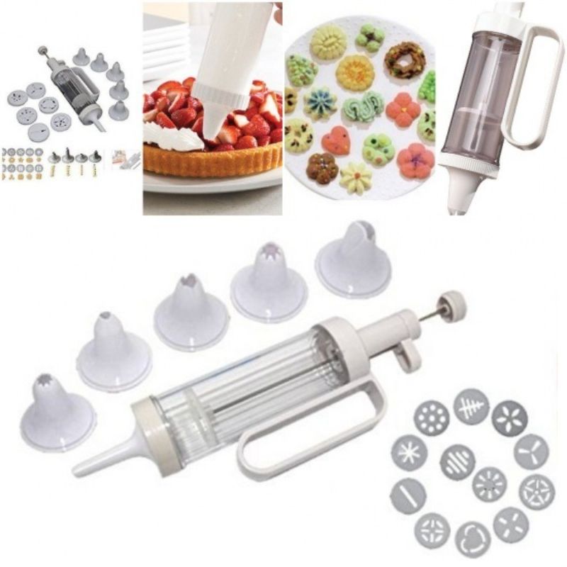 2in1 - Cookie Press  & Cake Decorating Gunn Kit with 12 Discs and 6 Icing Tips, Cookie Press Gunn Kit, Multifunctional Cookie Press Biscuit Maker Cake DIY Decorating Gunn Set with 12 Discs and 6 Icing Tips