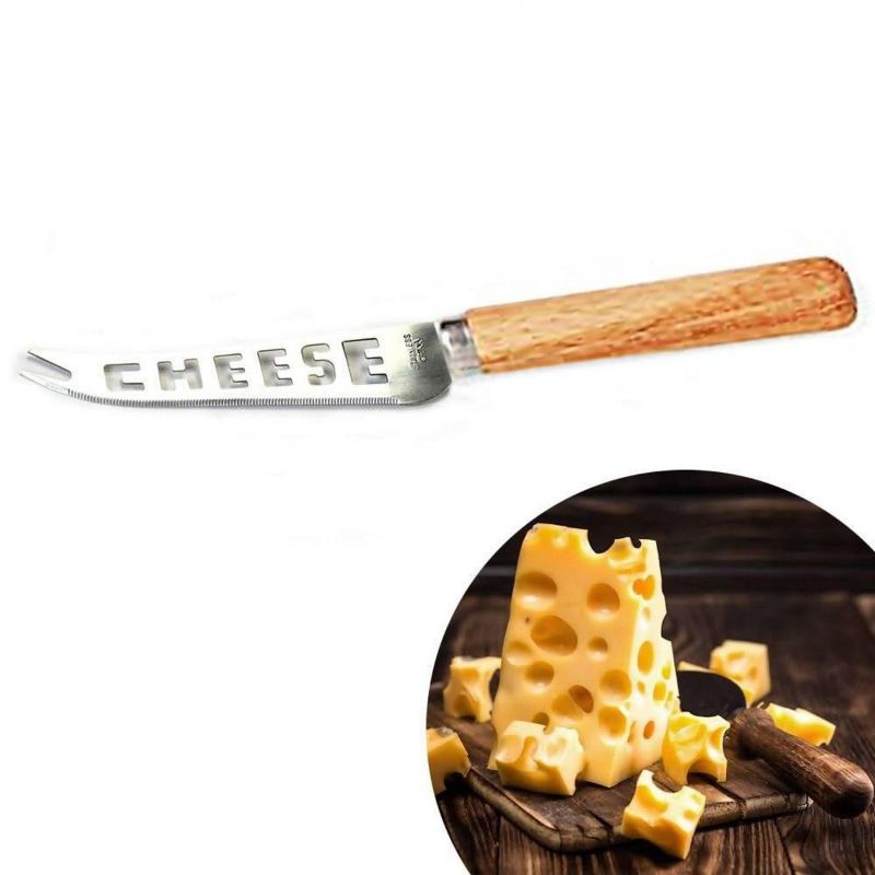 Stainless Steel CHEESE Cut Out Cheese Knife With Wooden Handle