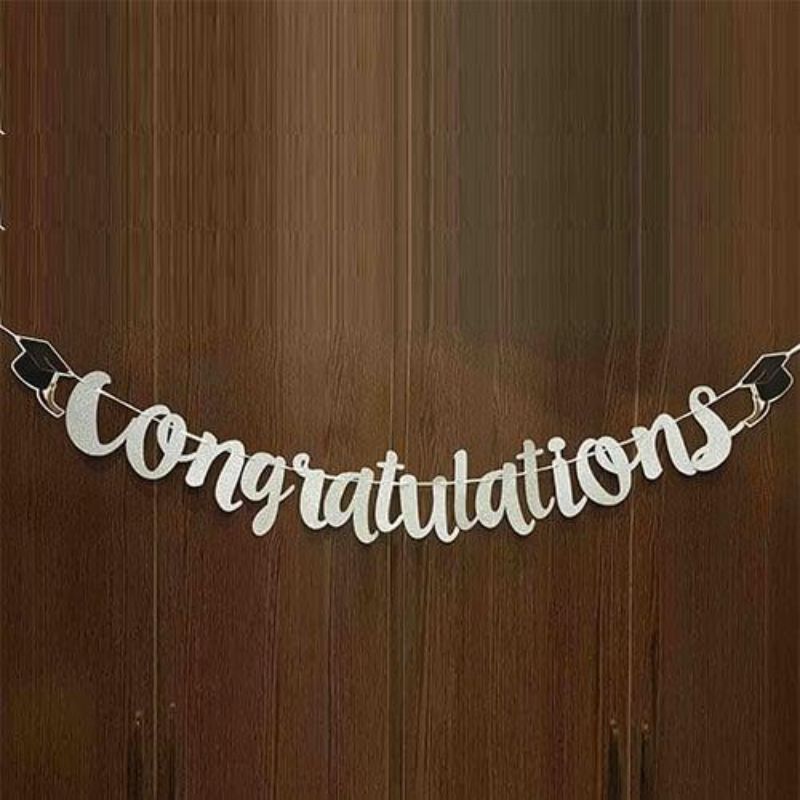 Congratulations Banner For Graduation Party Decoration - Golden
