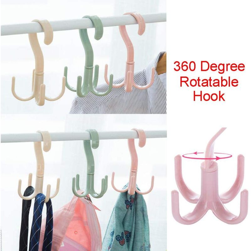 Random Color - 360� Rotating 4 Hooks Hanger, Multipurposed Hanger With 4 Claws