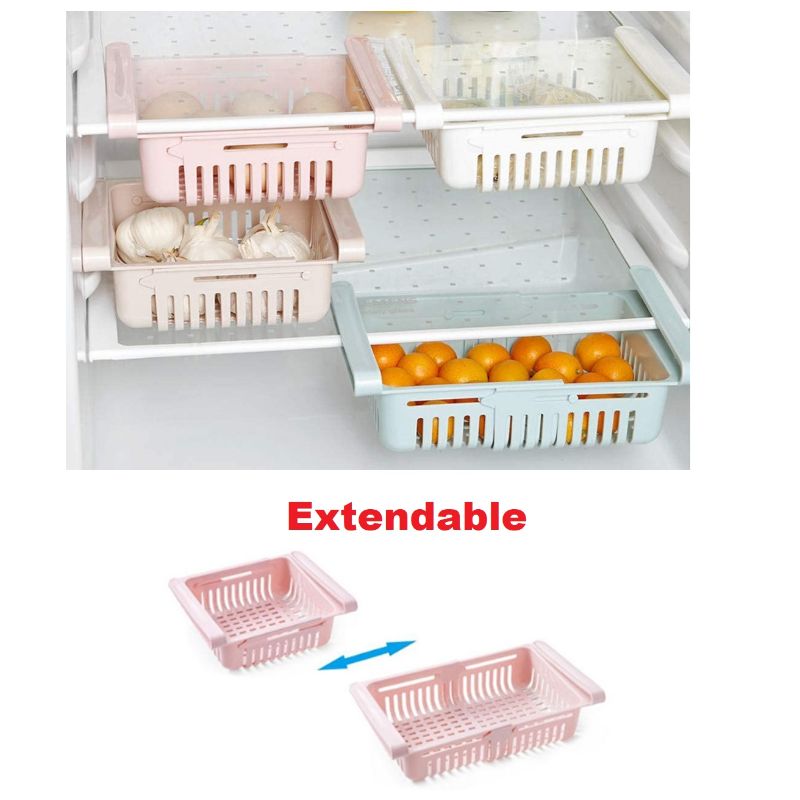 Retractable Drawer Type Refrigerator Storage Box Food Fresh-keeping Classified Organizer Container Adjustable Basket Fridge Shelf Holder Plastic Storage Bin - Random Color
