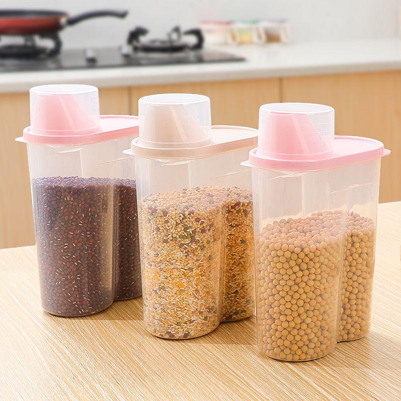 Random Color Airtight Food Storage Container With Measuring Cup- Multipurposed Sealed Canister Jar Multigrain Storage Box With Measuring Cup for Oatmeal Cereal Flour Rice Snacks