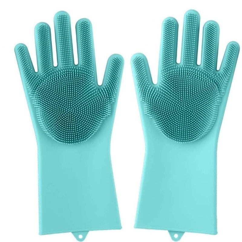 Magic Silicone Dishwashing Gloves 2 in 1 Wash Scrubber Household Supplies, Kitchen Tools for Dish Cleaning, Car Wash - 1 Pair