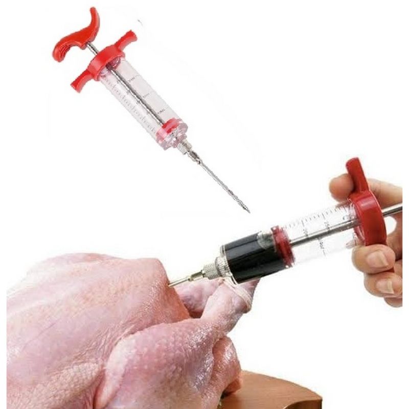 Stainless Steel BBQ Marinade Seasoning Injector Needle Professional Chef Tool Meat Marinade Flavor Injector (30ml) BBQ Tool, Turkey Syrinnge Seasoning Syrup Grill Baking Injectionn Syrinnge