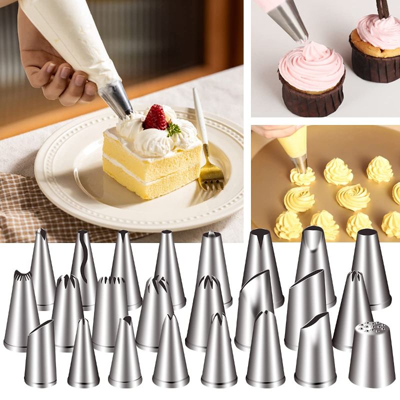 24 Stainless Steel Nozzles Set, Icing Tips Set - 24 Piece's Cake Decorating Kit With Plastic Storage Box, 24 Pcs Stainless Steel Icing Nozzles Set