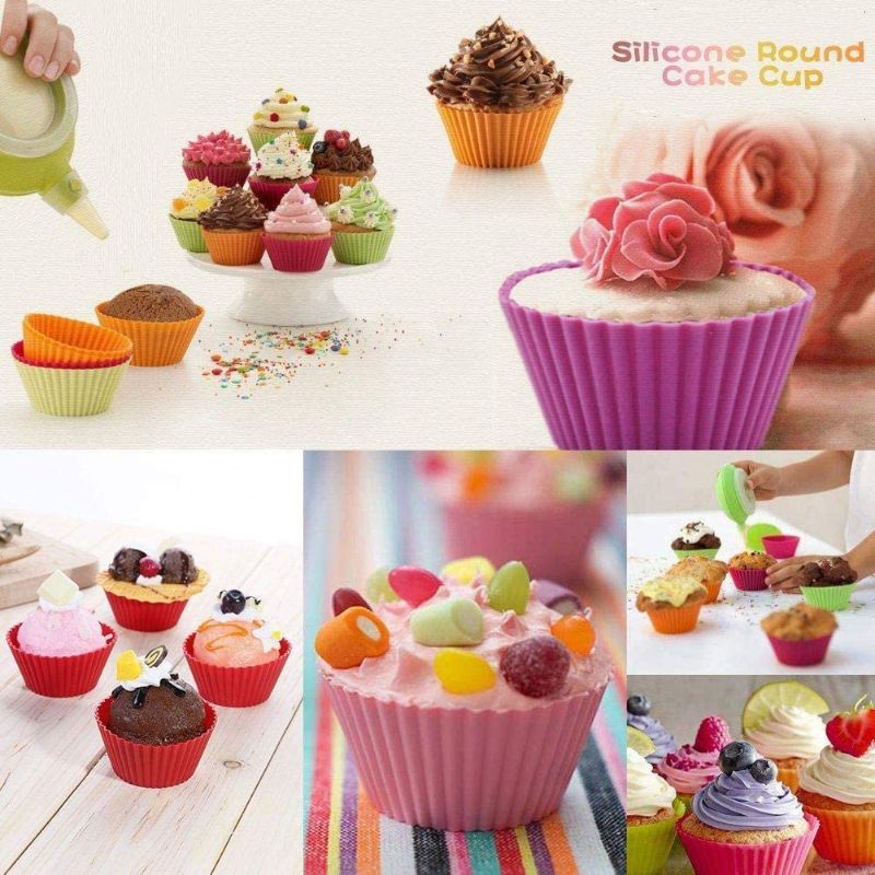 Pack of 6 - Random Color Reusable Silicone  Cupcake Molds, Muffin Molds, Cupcake baking Liner Molds