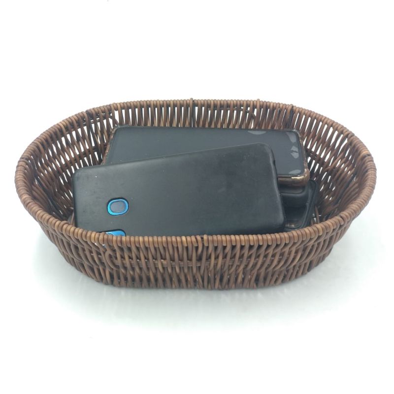 Multi purpose Oval Wicker/Imitation Rattan Basket For Holding Cellphones in Office, Mobile Holding Basket For Office & Restaurant