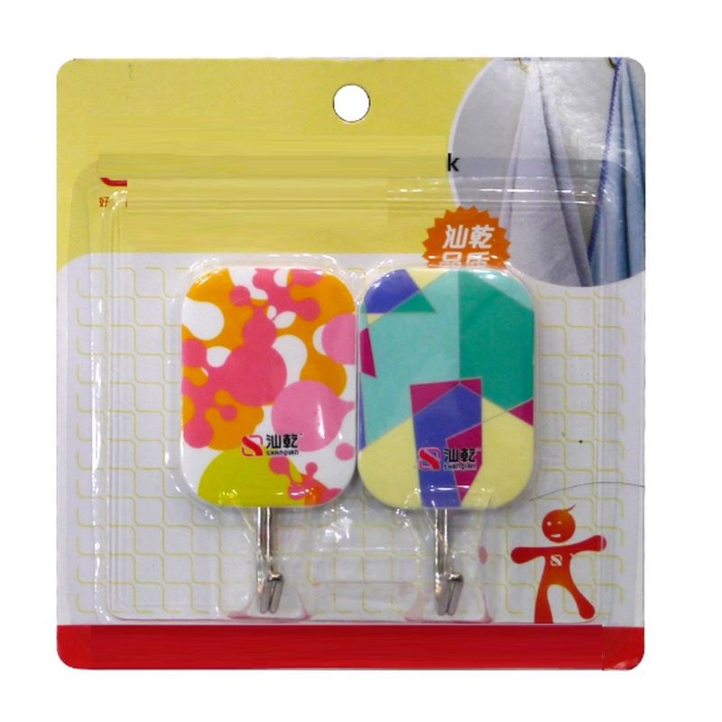 Pack of 2 - Random Design & Color Self Adhesive Sticky Wall Hooks, Wall Mounted Adhesive Stick on Hooks