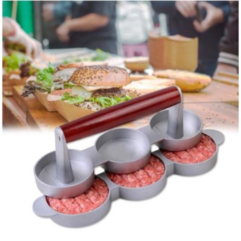 Hand Press Triple Mini Burger Press Aluminium Hamburger Patty Maker Mold