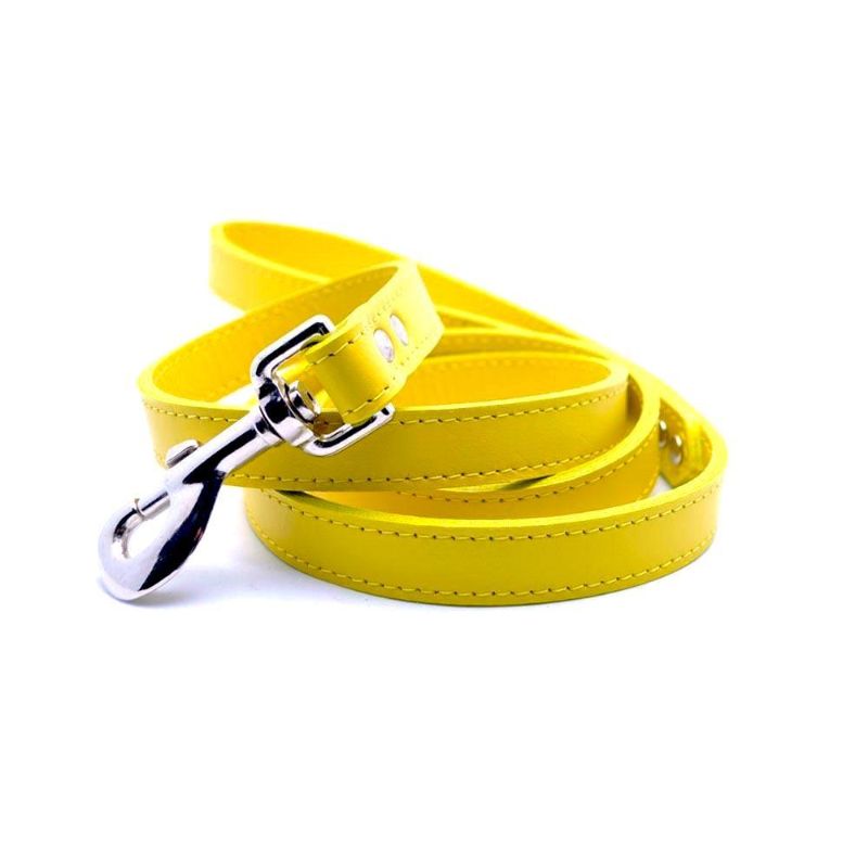 Faux Leather Dog Leash, Strong and Durable Traditional Style Leash with Easy to Use Collar Hook - Yellow