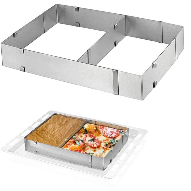 Stainless Steel Rectangle Cake Pan With Interior Partition, Baking Frame, Rectangle Cake Baking Mold Stainless Steel Adjustable Rectangular Cake Pan, Double Partition Cake Pan