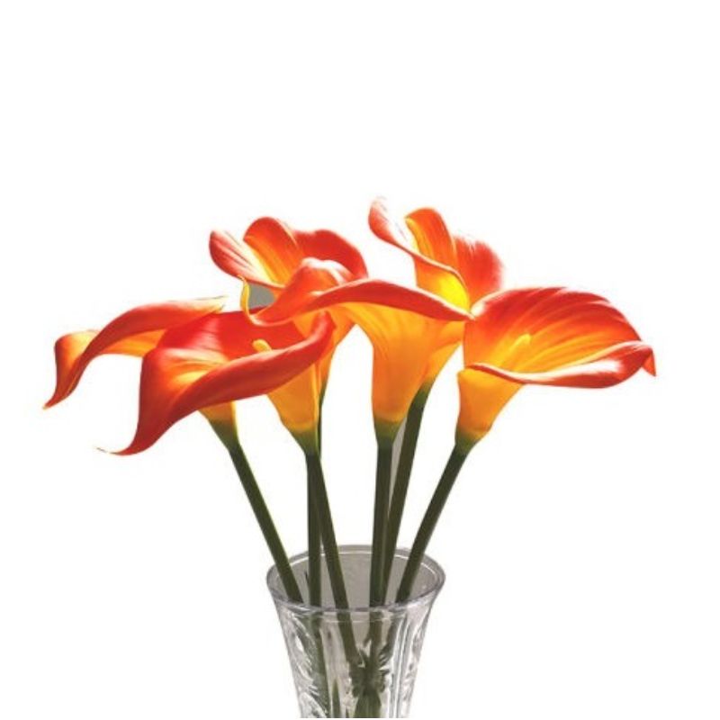 Bunch of 7 - Artificial Calla Lilly Flowers for Home & Office Decor, Yellow/Orange Fakee Latex Real Touch Artificial Flower