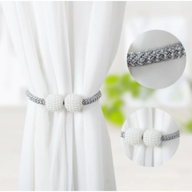 1 Pair Random Color - Magnetic Curtain Tieback, Curtains Holder Convenient Drape Tie Backs - Pearl Decorative Rope Holdback Holder