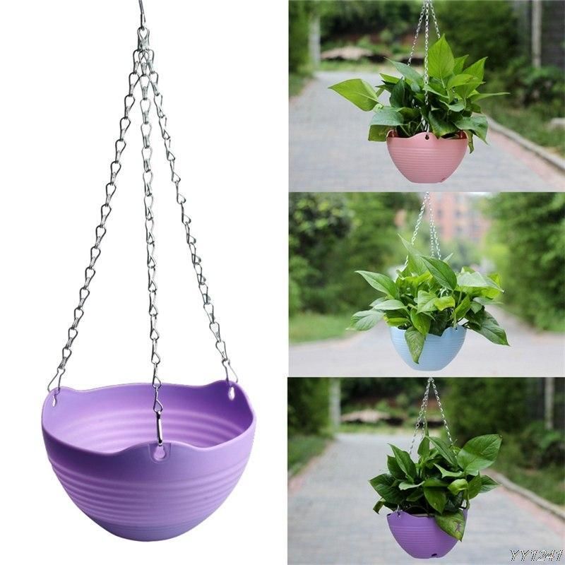 Pack of 5 - Hanging Pot Garden Flower Plant Planters Decoration Hanging Basket With Chain, Random Color Self-Watering Flower Pot Container, Plastic Plant Flower Pot Flower Basket Planter
