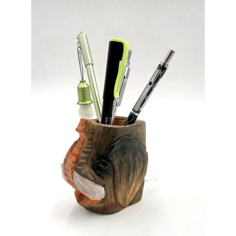 African Style Wooden Pen Holder