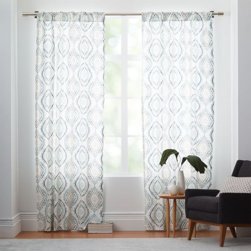 Trendy Cotton Canvas Mosaic Medallion Curtain – Blue Lagoon (Set of 2)