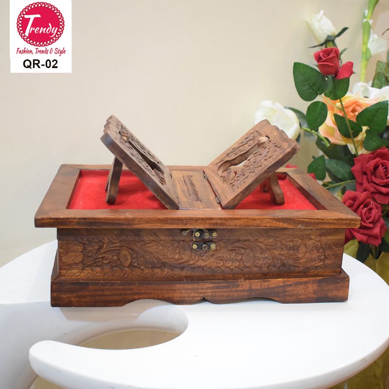 Wooden Quran Box & Rehail Carved 2 In 1 QR-02