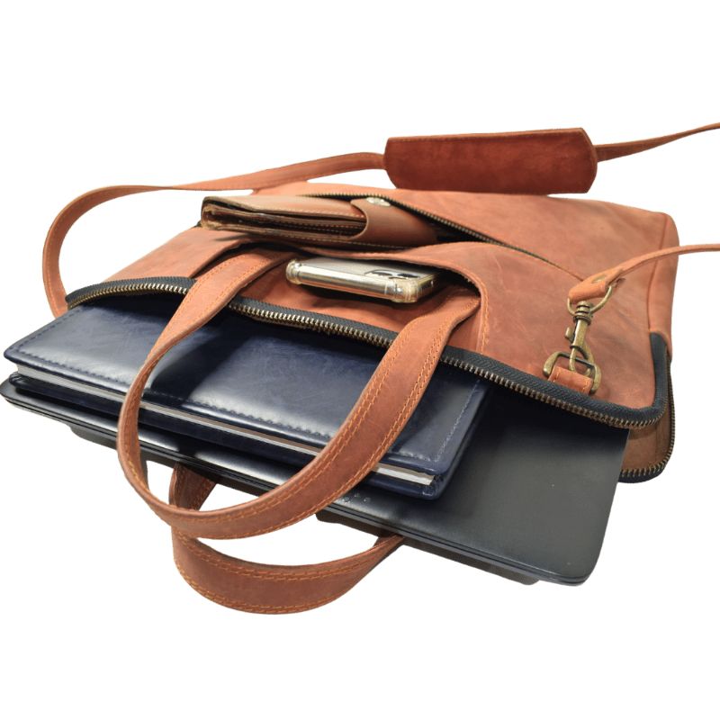 Original Leather Smart Laptop Bag 4 Exterior Pockets