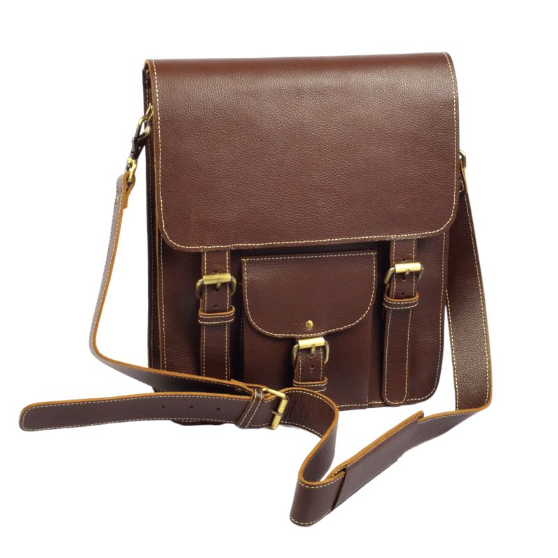 Trendy Original Leather Vertical Sling Bag Brown