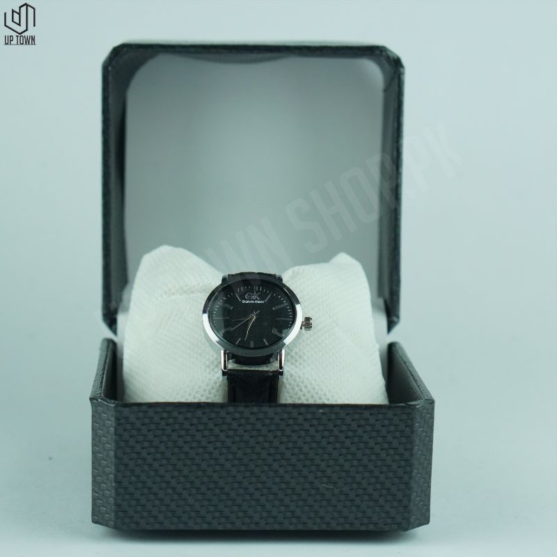 BWC Gk Black Strap Watch With Black Dial For Girls