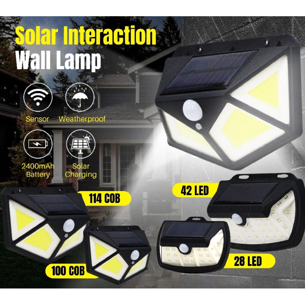 Solar Power Interaction Wall Light 100 LED Lamp Beads PIR Motion Sensor + Light Control 3 Modes Waterproof Home Garden Decor