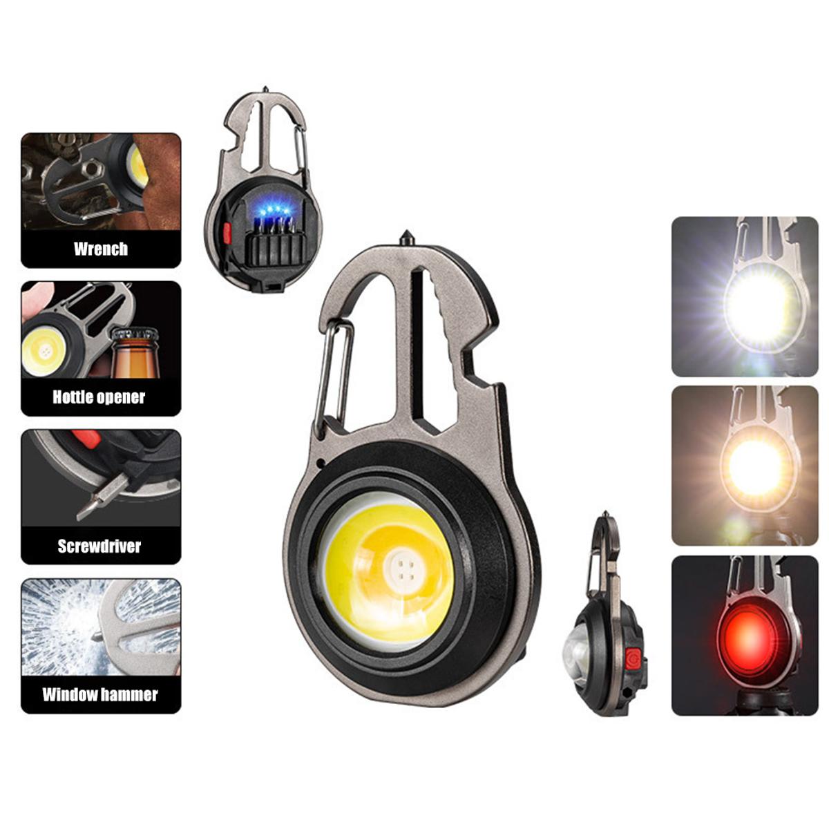 Sports COB Small Flashlight, Rechargeable Keychain Flashlight with 800 Lumens, 4 Light Modes Pocket Light with Folding Bracket - Bottle Opener and Magnet Base