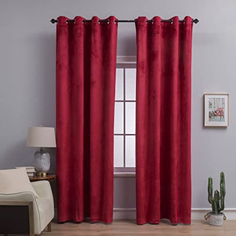 Luxury Plain Velvet Eyelet Curtains With linning - Red