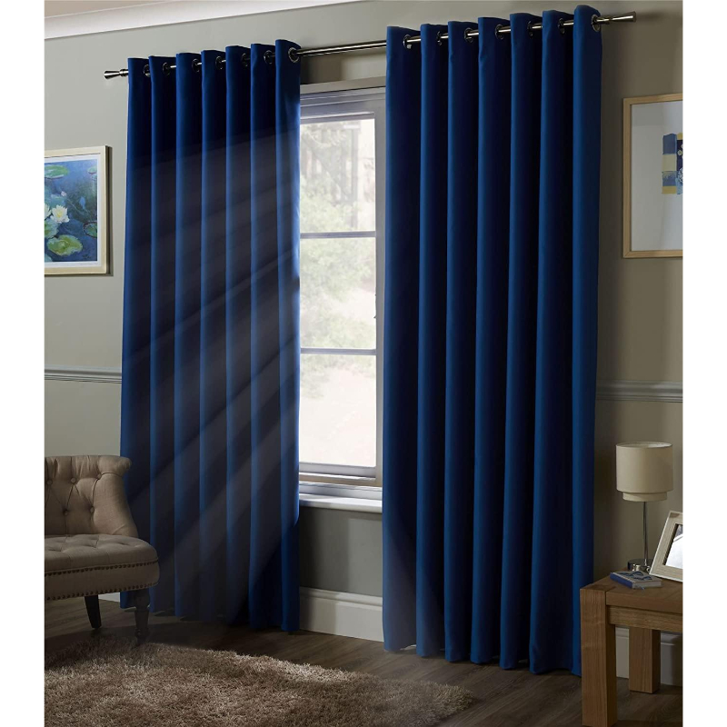 Pack of 2 Plain Dyed Eyelet Curtains with linning - Blue