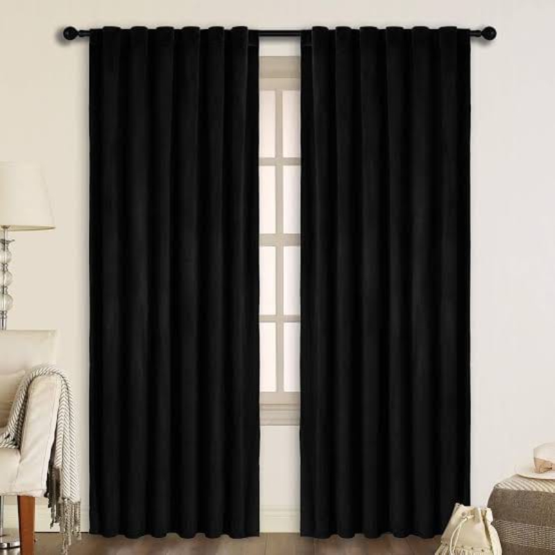 Luxury Plain Velvet Eyelet Curtains With linning - Black