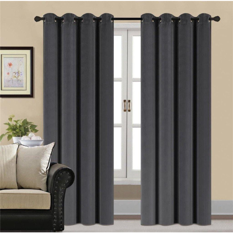 Luxury Plain Velvet Eyelet Curtains With linning - Dark grey