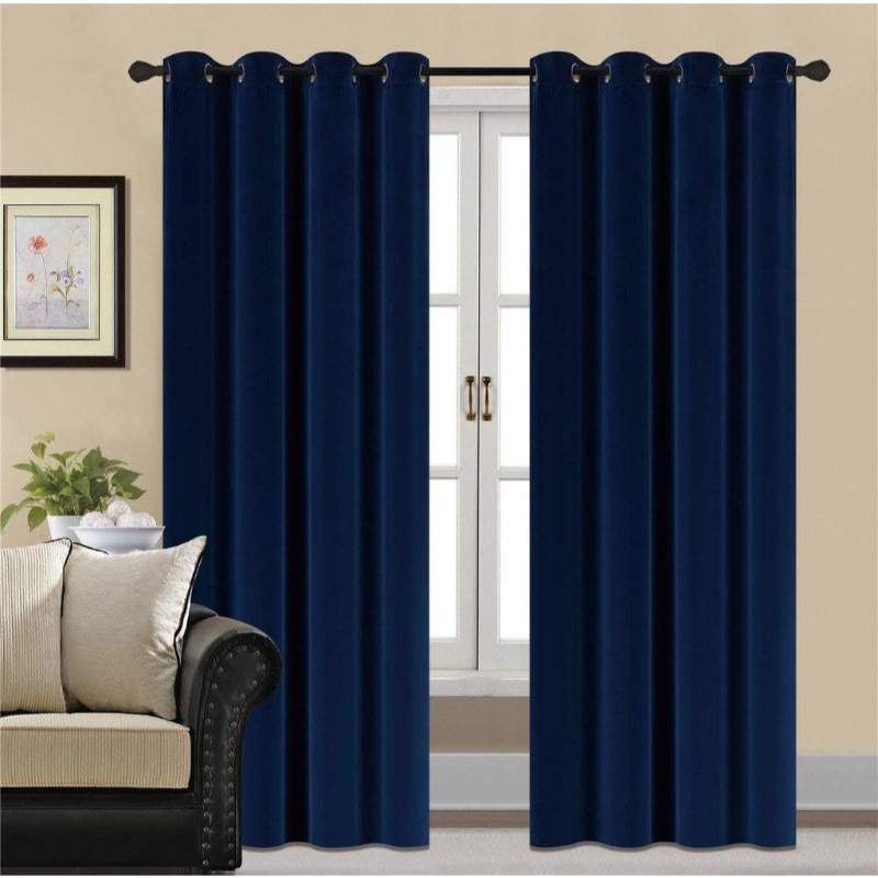 Luxury Plain Velvet Eyelet Curtains With linning - Blue
