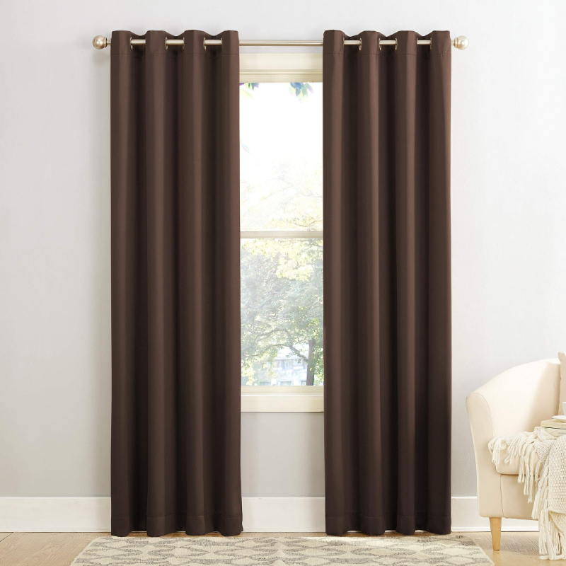 Pack of 2 Plain Dyed Eyelet Curtains with linning - Brown