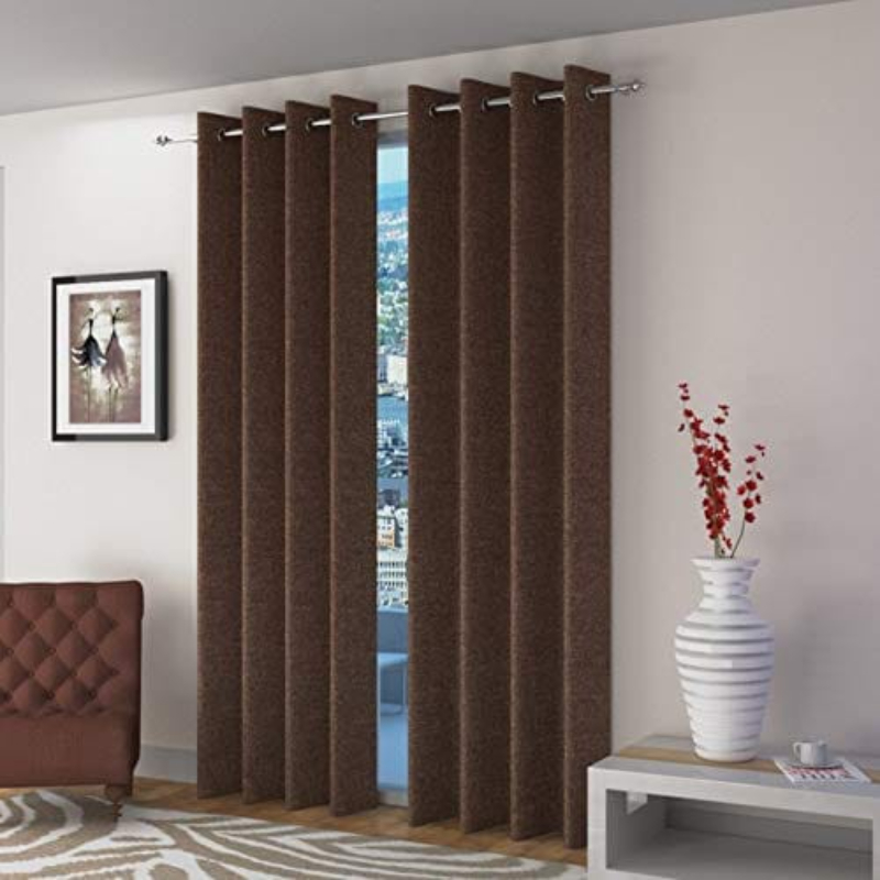Pack of 2 Luxury Plain Jute Eyelet Curtains With linning - Chocolate brown